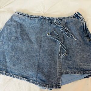 Denim Wrap Skirt with Tie Details